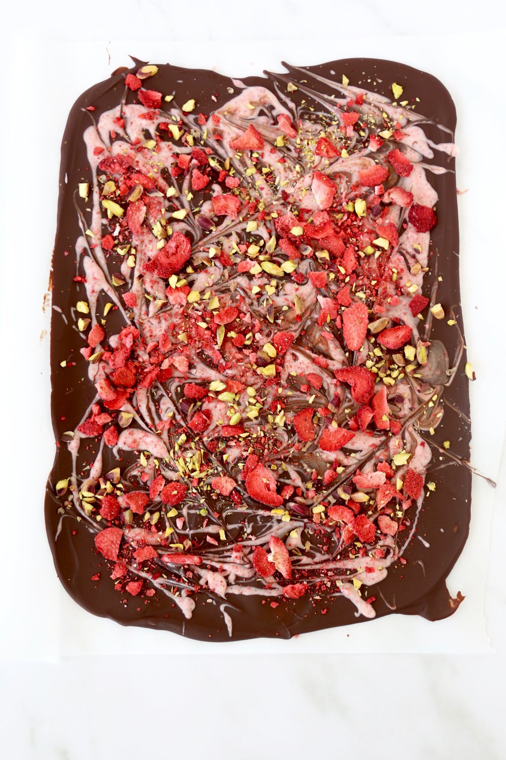 A slab of strawberry pistachio bark