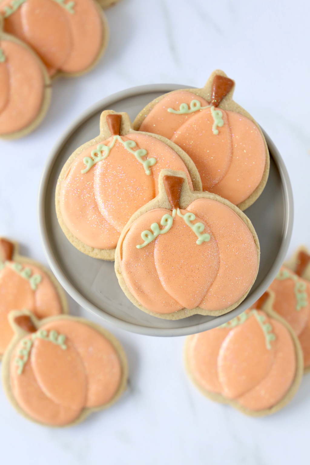 Close up of spiced shortbread cookies on a round stand