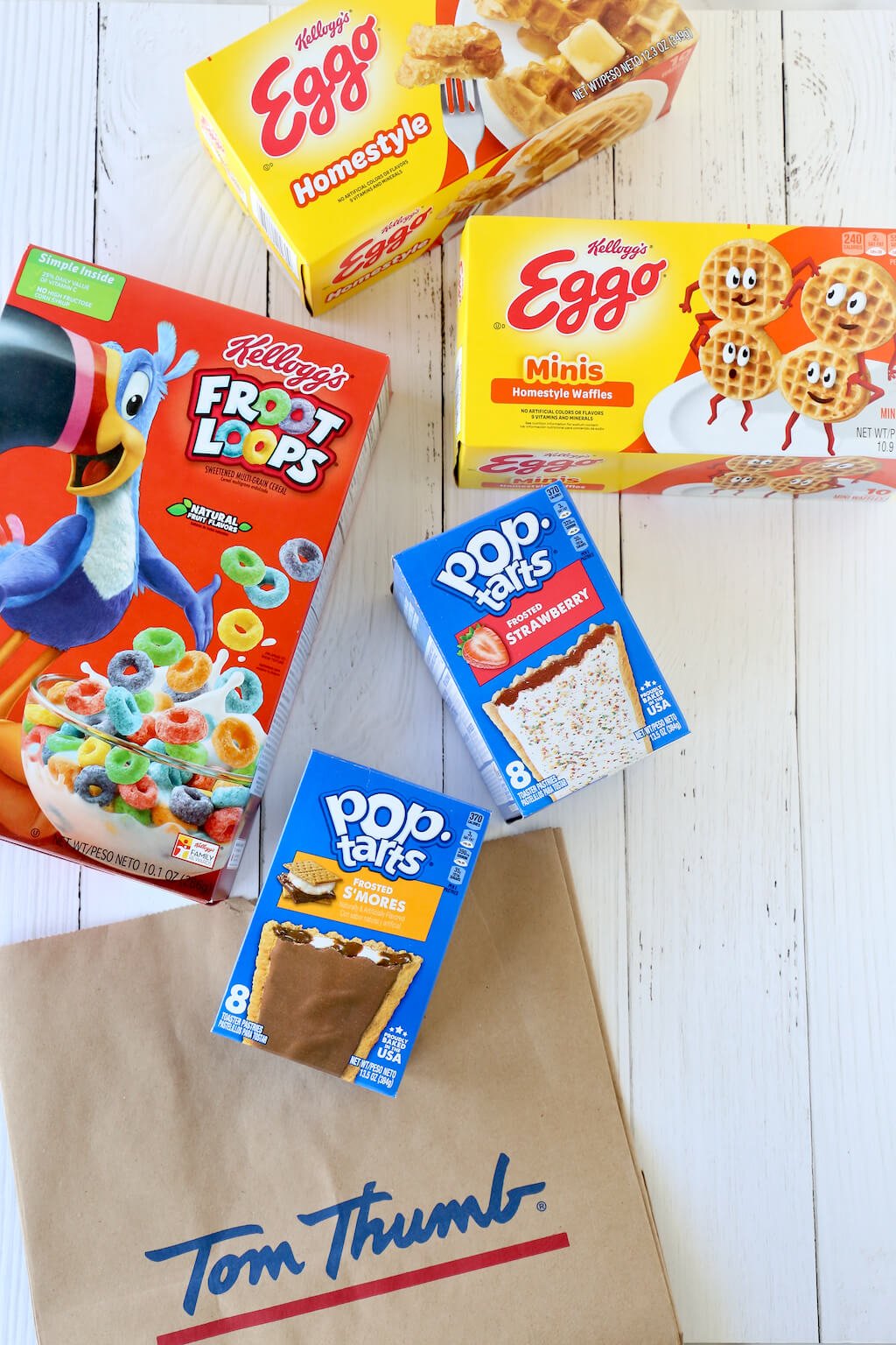 boxes of cereal, pop tarts and waffles